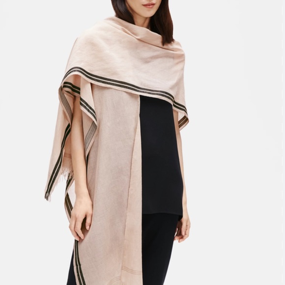 EILEEN FISHER 100% organic cotton embroidered hem serape scarf poncho shawl OS - Picture 2 of 16